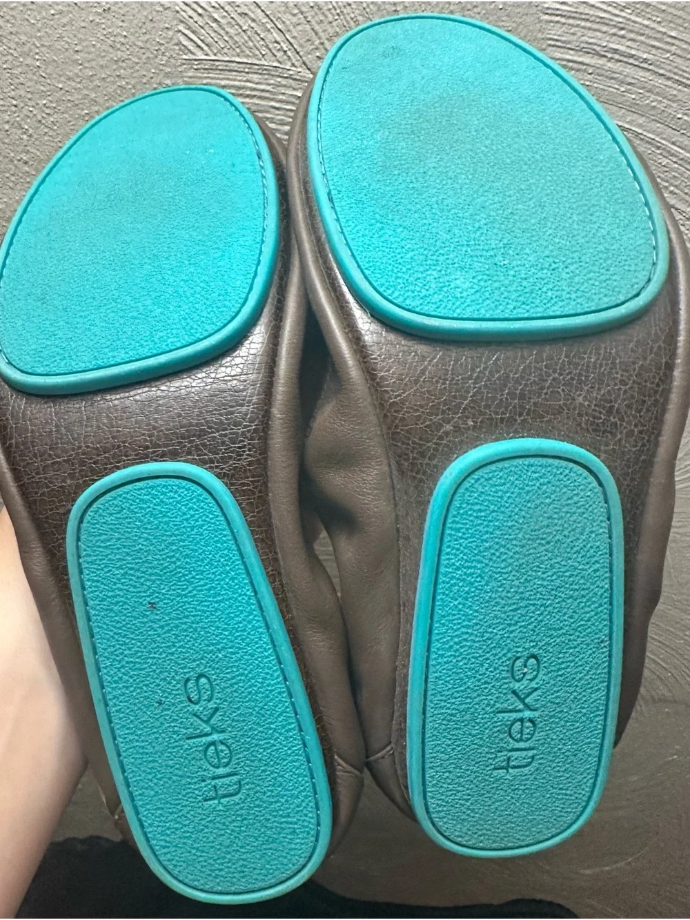 Tieks Leather Ballet Flats in Black and Brown with Turquoise Sole